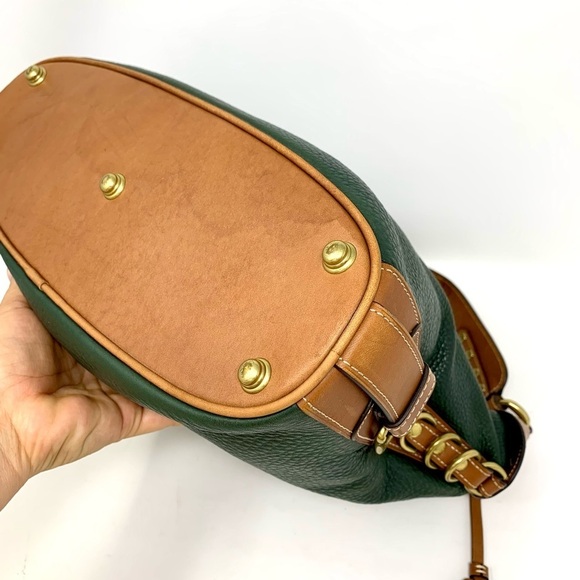Ghurka Original Collection Pebbled Leather Green/Tan/Golden Hobo Shoulder Bag - Picture 13 of 17